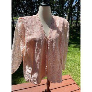 Vintage Lauren Nicole Pink Lace Lined Blouse With Button Detail & Scalloped Trim
